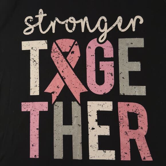 Stronger Together Womens Long Sleeve T Shirt Large Black Pink Ribbon - Picture 2 of 11